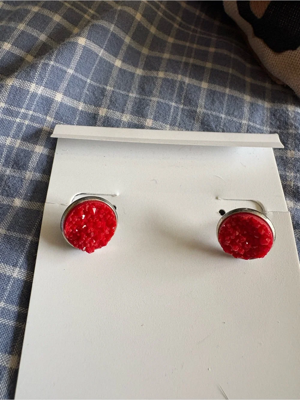 Red Druzy Round Stud Earrings - Women Accessories